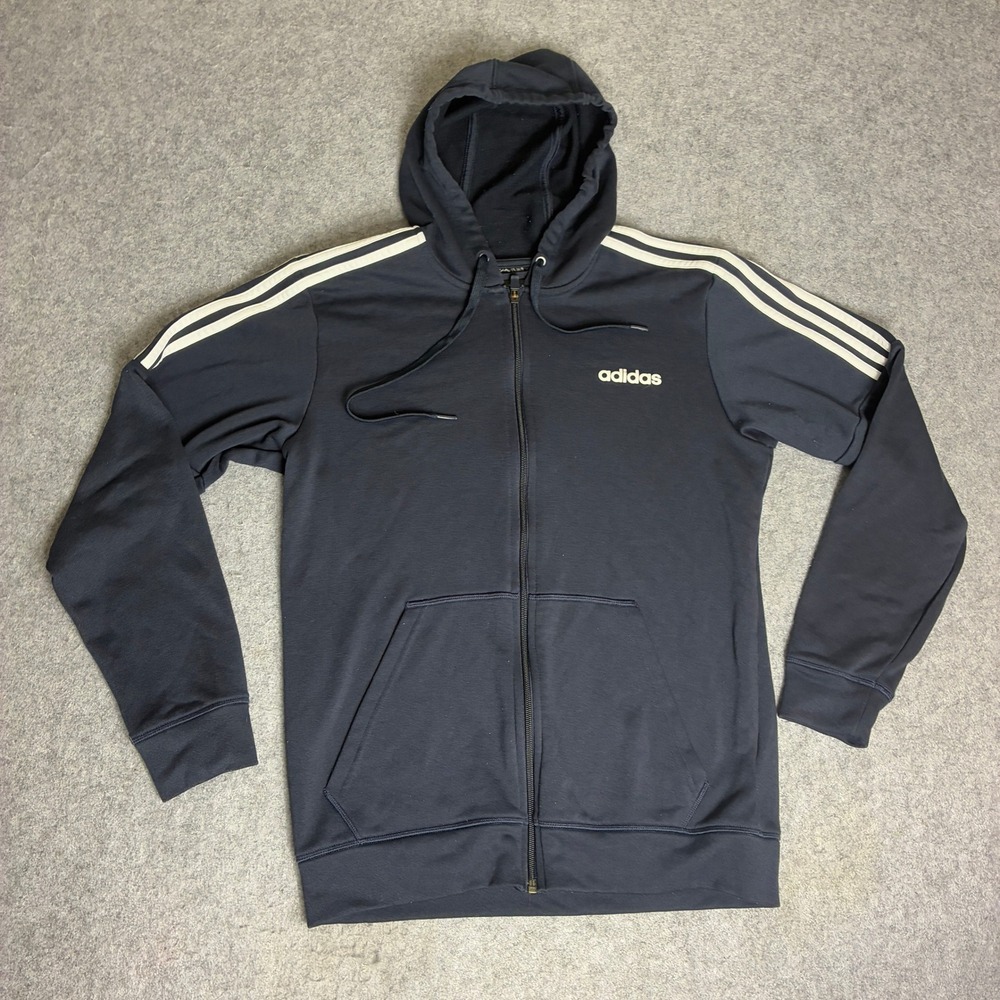 Adidas Mens Climalite Full Zip Hoodie Navy Blue Striped Track Jacket Size Medium